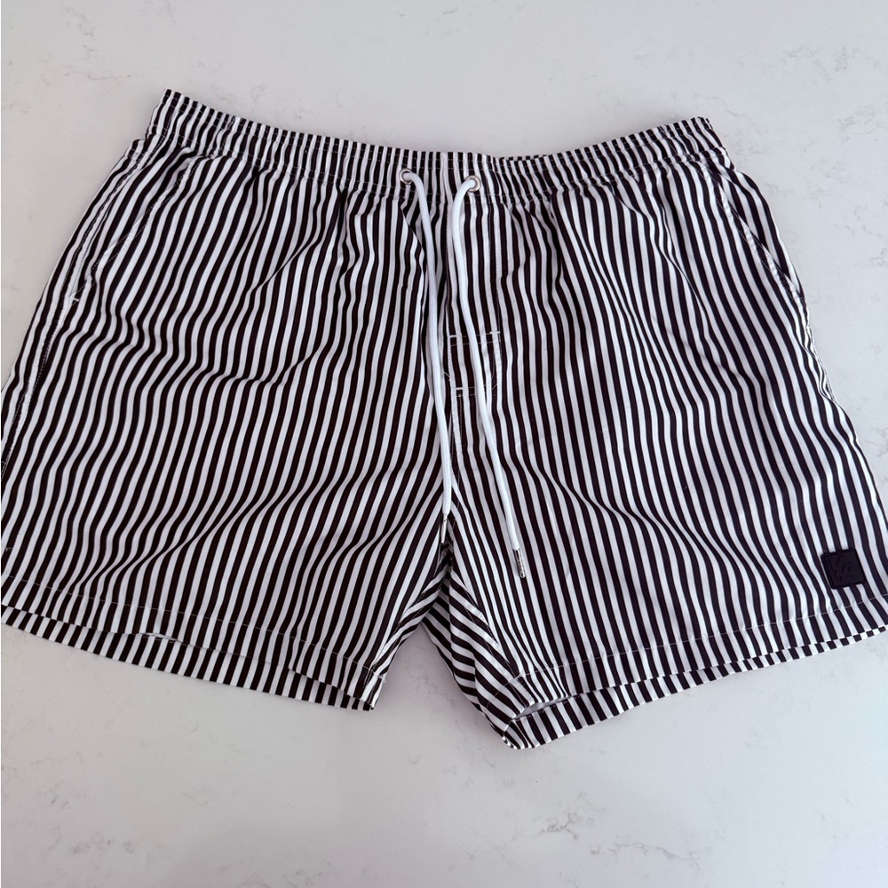 YoungLA Black and White Striped Swim Trunks